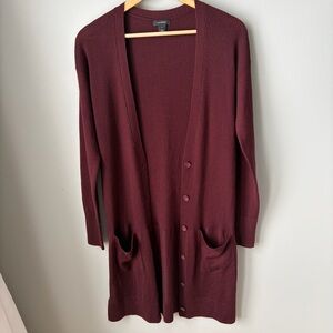 HALOGEN Women's Burgundy‎ Ribbed Button-Up Cardigan Size S - Wool Blend